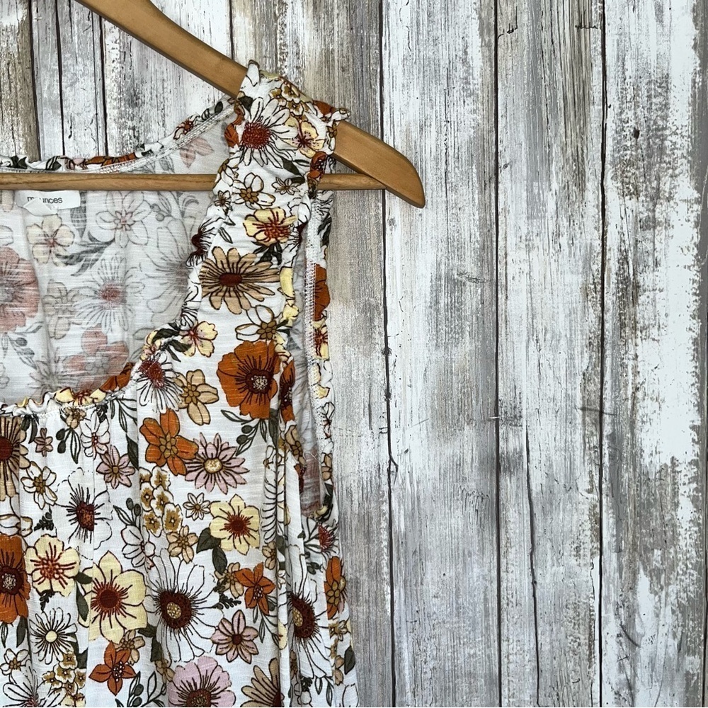 Maurices Retro Floral Ruffle Tank Top Orange Ivory Boho Large - Picture 4 of 6